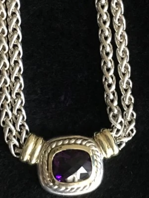 David Yurman SS & 14K YG Colar Corrente de Trigo Duplo Facetado Ametista Albion - Imagem 1 de 4