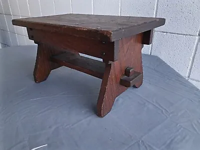 Antique Arts Crafts Stickley Era Trestle Style Footstool Oak Key Tenon • 236.60$
