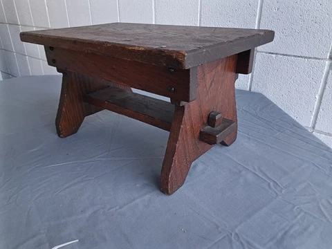 Antique Arts Crafts Stickley era Trestle Style Footstool Oak Key Tenon Cover