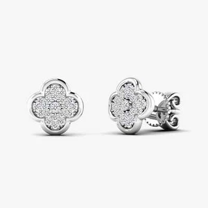 14K Bezel Dainty Clover Flower Stud - Picture 1 of 4