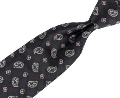 Corbata de seda cosida a mano ROBERT TALBOTT negra cachemira floral Foto 1 de 3