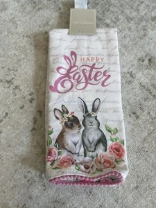 Shabby Chic 2er Set Ostern Frühling Blumen Küchentücher Hasen Baumwolle Neu mit Etikett - Bild 1 von 4