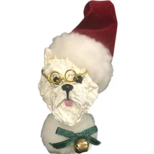 White Terrier Perro con Sombrero Santa Adorno de Navidad Coleccionables Fiestas - Imagen 1 de 4
