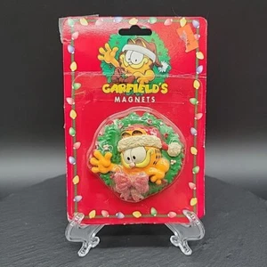 VTG Garfield Christmas Wreath Magnet Cat Comic 1996 NEW Santa Holiday Cartoon - Picture 1 of 6