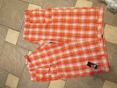 NEW SEAN JOHN RED PLAID CARGO SHORTS MENS 50B MW150203B FIERY RED  FREE SHIP - Image 1 of 4