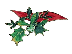 Pequeño Parche de Hierro en Tela Navidad Cinta Roja Acebo Nuevo 3" x 2" - Imagen 1 de 6