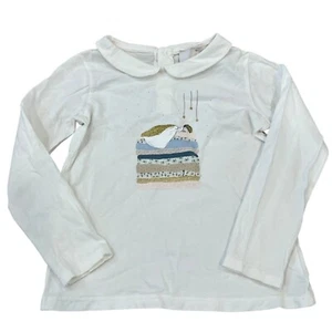 Jacadi Paris Girls Long Sleeve White Shirt 6 Peter Pan Collar & Glitter Princess - Picture 1 of 4