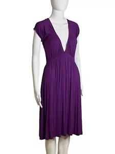Kosiuko Damen Größe M Kleid Midi lila V-Ausschnitt kurzärmelig Empire offener Rücken - Bild 1 von 14