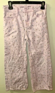 Old Navy Girls PinkHigh Rise Baggy Wide Leg Size 12 Waist Daisy Floral Fun - Picture 1 of 5