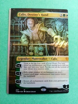 MTG Magic Calix, Destiny's Hand BORDERLESS FOIL NFC Miscut Theros Beyond Death - Image 1 of 2