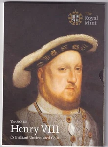 2009 UK HENRY VIII £5 FIVE POUNDS COIN ROYAL MINT BRILLIANT UNCIRCULATED PACK - Imagen 1 de 3