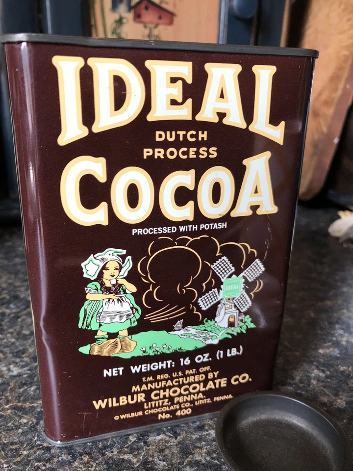 VINTAGE WILBUR CHOCOLATE CO LITITZ,PA IDEAL DUTCH PROCESS COCOA 16 oz TIN NO 400 - Image 1 of 4