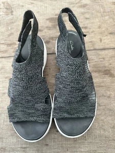 Clarks Shoes Womens 8.5 Marin Sail Dark Gray Sandals Knit stretchy - Picture 1 of 10