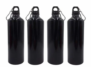 4x Alu Trinkflasche 1Liter schwarz glänzend Karabiner Wasserflasche Sportflasche - Bild 1 von 2