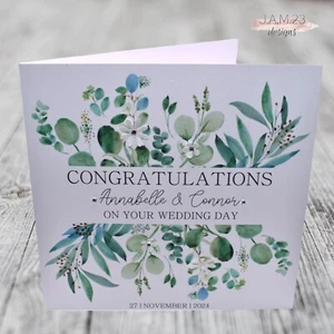 Personalised Wedding Day Card Congratulations Floral Handmade - Picture 1 of 9