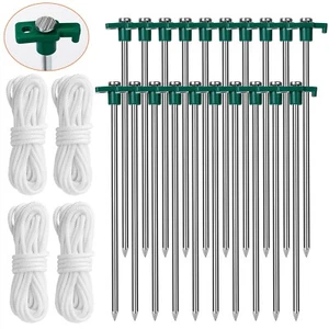 20Pcs Galvanized Non-Rust 10'' Nail Spike Stake Pegs Tent Stakes Set Bonus Ropes - Picture 1 of 14