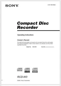 Sony RCD-W3 Compact Disc CD Player Recorder Operating Instruction - USER MANUAL - Picture 1 of 1