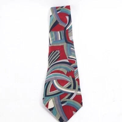 Vtg Pierre Cardn Tie Mens 60 in Silk Wide Geometric Swirl Red Gray Black Modern Foto 1 de 4