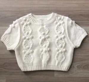 Sincerely Ours Boutique Brand Cream Colored Pom Pom Sweater XS Coquette Girl - Picture 1 of 9