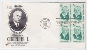 TurtlesTradingPost- Cordell Hull #1235 1963- FDC Artcraft- Block of 4 - Picture 1 of 1