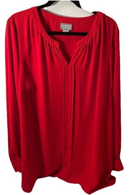 Liz Claiborne Sheer Blouse 2XL Long Cuffed Sleeves V-neck - Image 1 of 3