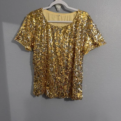 Sequin Top Women’s XL Blouse Short Sleeve Gold & Silver Lined  Holiday Dress - Image 1 of 4