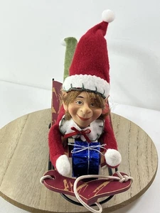 Karen Didion Slitta Natale Pixie Elfo Bambola Figura 9” x 6” Vintage Regalo Aggiunto - Foto 1 di 8