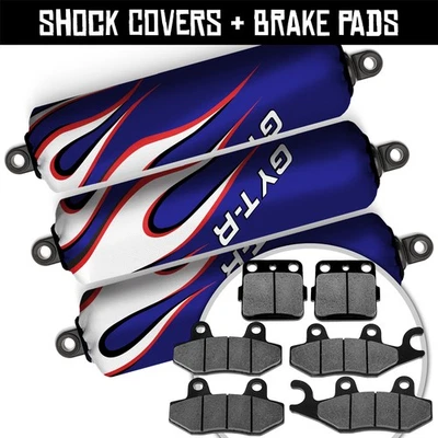 Front+Rear Blue Shock Covers+Brake Pads for Yamaha YFZ450 LES/SET 2004 2005 - Image 1 of 4