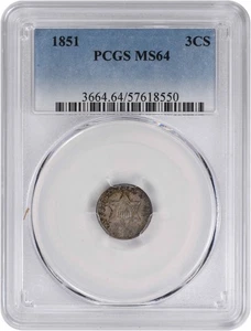 1851 Three Cent Silver MS64 PCGS - Picture 1 of 2