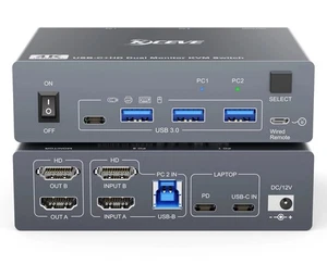 Dual Monitor KVM Switch for Laptop & Desktop 4K@60Hz, USB C and HDMI KVM Switch - Afbeelding 1 van 12