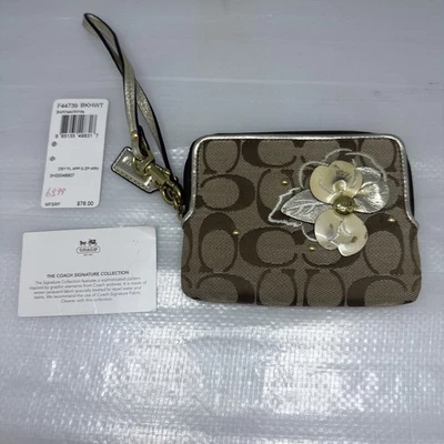 Coach Signature C Embelished Canvas and Leather Wristlet Wallet Flower - Image 1 of 4
