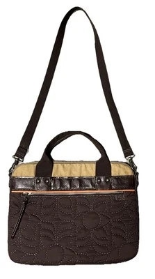 Fossil KeyPer Quilted Messenger Bag Laptop Bag Computer Tote Brown & Orange - Image 1 of 4