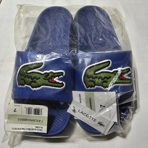 Lacoste Croco Logo Strap Slides BLUE Green Size 7 NWT - Picture 1 of 4