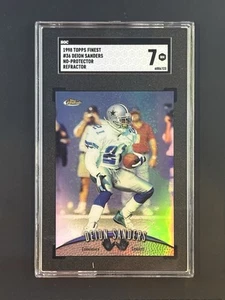 Topps Finest Deion Sanders 1998 refractor sin protector Dallas Cowboys SGC 7 - Imagen 1 de 2