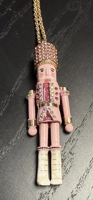 Betsey Johnson PINK Nutcracker Pendant Gold Chain Long Necklace 16” - Image 1 of 4