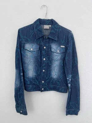 Jaqueta jeans e couro Versace Jeans Couture y2k stretch glitter azul coral M - Imagem 1 de 4