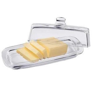 Lead-Free Crystal Covered Modern French Butter Dish with Handle and Lid - Picture 1 of 6