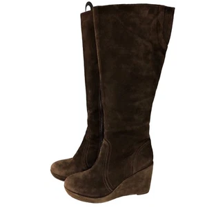 Elaine Turner Designs Women's Size 7  Brown Suede Leather Knee High Wedge Boot - Picture 1 of 9