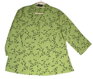 Elementz Tunic Blouse Womens 1x Green Leaf 3/4 Sleeve Crinkle Fabric Career Boho - Picture 1 of 9