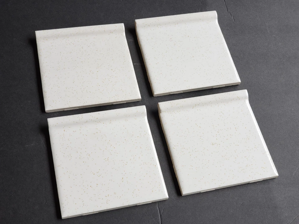 Vtg. Lot of 4 1970s Romany Ceramic Cove Edge Tiles - 4 1/4" White w/Gold Flake - Image 1 of 4