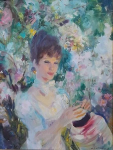 SALE JOHN STREVENS 1902-1990 OIL GIRL & PAPER LANTERN ECHOES JOHN SINGER SARGENT - Picture 1 of 5