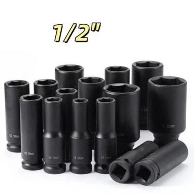 Hex Socket Extended Short Reach Socket Drive Ratchet Socket Black 10mm~38mm 1/2" - Image 1 of 4
