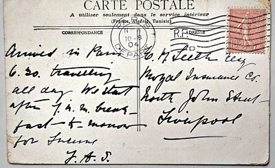 Francia, 1904, carta postal histórica a Liverpool, ¡qué belleza y caligrafía! Foto 1 de 4