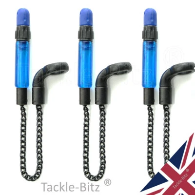 TJR TACKLE 3 blaue Karpfen Angelgeräte Spulen Bissanzeiger Set kurze Kette 15cm TJRSB