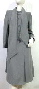 Vintage 70s Mar Del By Rice All Wool Gray Midi Coat Retro Attached Scarf S - Picture 1 of 12