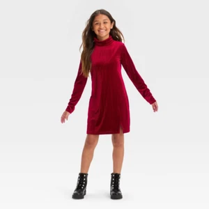 Girls' Long Sleeve Velvet Turtleneck Dress - art class™ Red Size M (8) - Picture 1 of 1