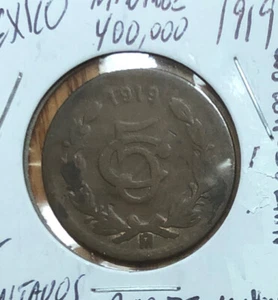 1919 Mo Mexico 5 Centavos”KEY DATE”Bronze Scarce Coin-28MM-KM422-MINTAGE=400,000 - Picture 1 of 4