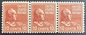 US 1938 Scott #815 Strip of 3 MNH OG 10 Cent Tyler Presidential Series - Picture 1 of 2