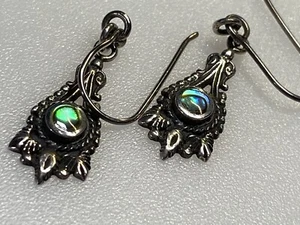 Vintage Sterling Silver 925 Earrings Dangle Drop Pua Shell - Picture 1 of 7