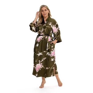 Plus Size Women's Kimono Long Robe - Vintage Floral - Picture 1 of 60